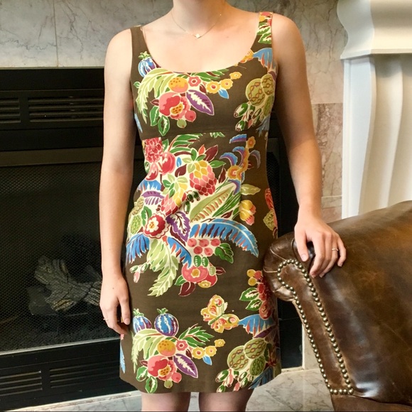 Talbots Sz 6P floral on warm brown dress. Petite - Picture 4 of 6